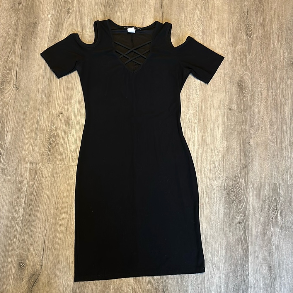 Black dress with shoulder cut out detailing
